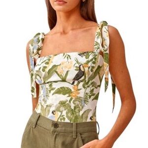 REFORMATION Ellora Tropical Print Tie Square Neck Top Size 2 / S